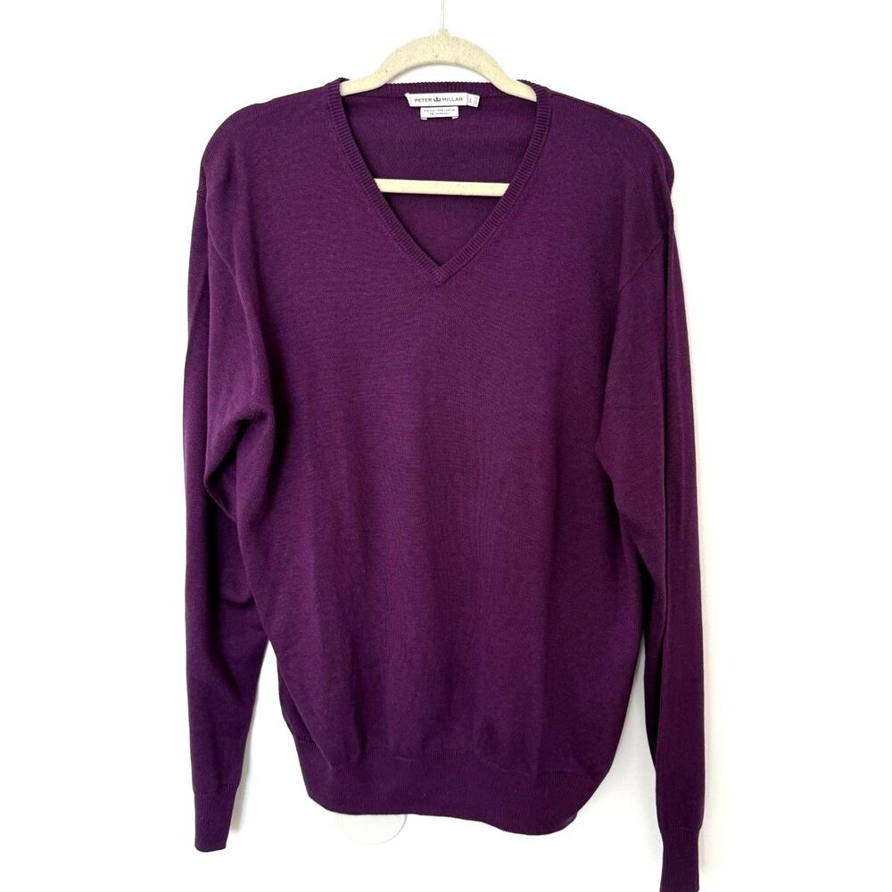 Peter Millar Purple V Neck Sweater Silk Cashmere Blend Golf Knit Sz L